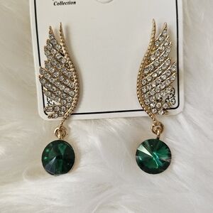 & Other Stories Gold Wing Earrings with Green Gem